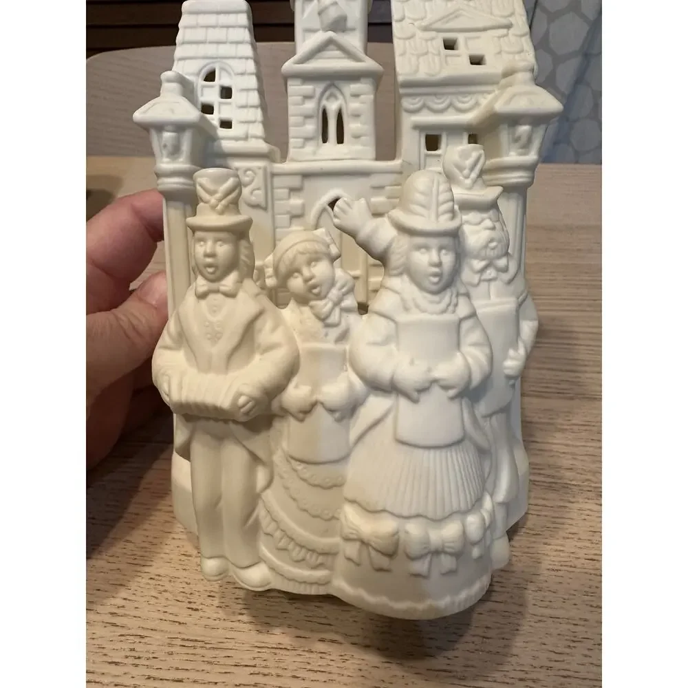 Partylite #PO204 Village Christmas Victorian Carolers, Bisque Porcelain Tealight